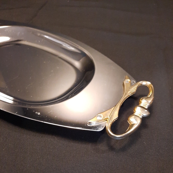 Vintage Kromex Chrome Serving Tray with Gold Tone Handle & Removable Glass  Dish - Picture 8 of 12